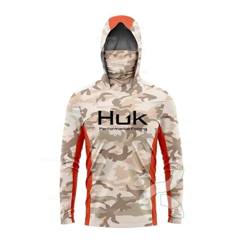 HUK Long Sleeve Fishing Hoodie – UPF 50+ Sun Protection with Face Mask