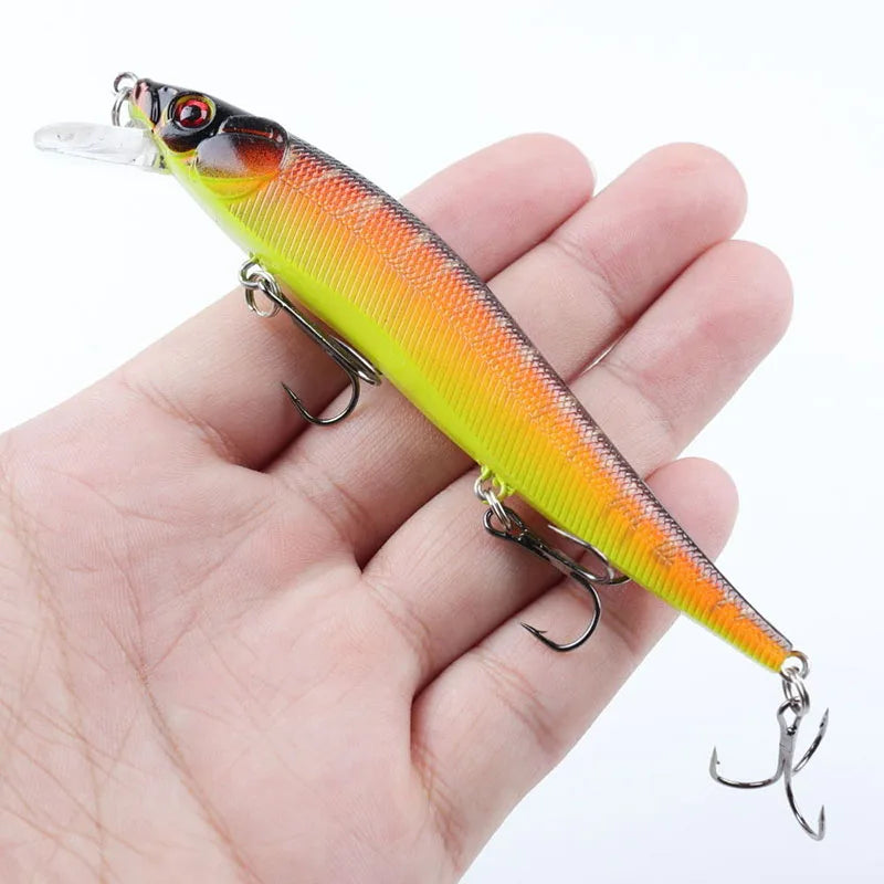 FFLYBG 12cm / 14g Hard Minnow Fishing Lure – 3D Eyes Treble Hooks for Bass & Pike (5/10 pcs)